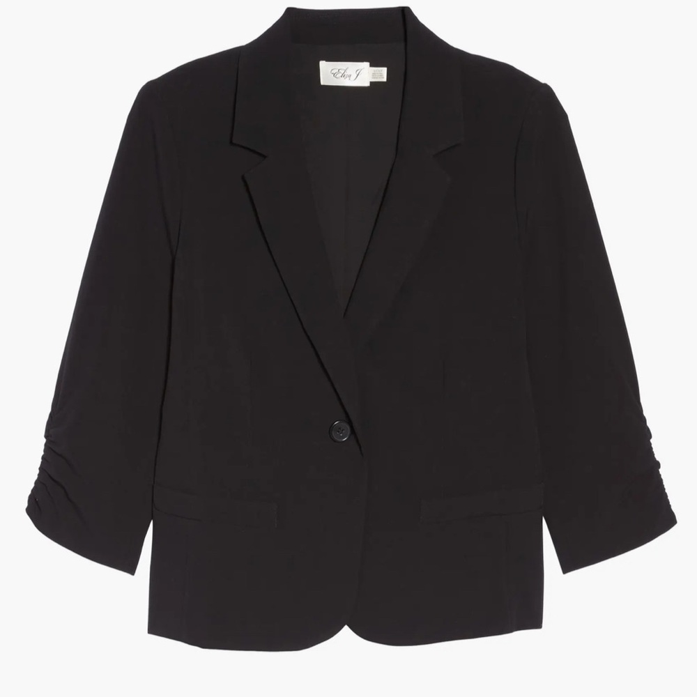 ELIZA J • Black Single Button Ruched Sleeve Blazer • Preppy • Business Casual • - Picture 11 of 14